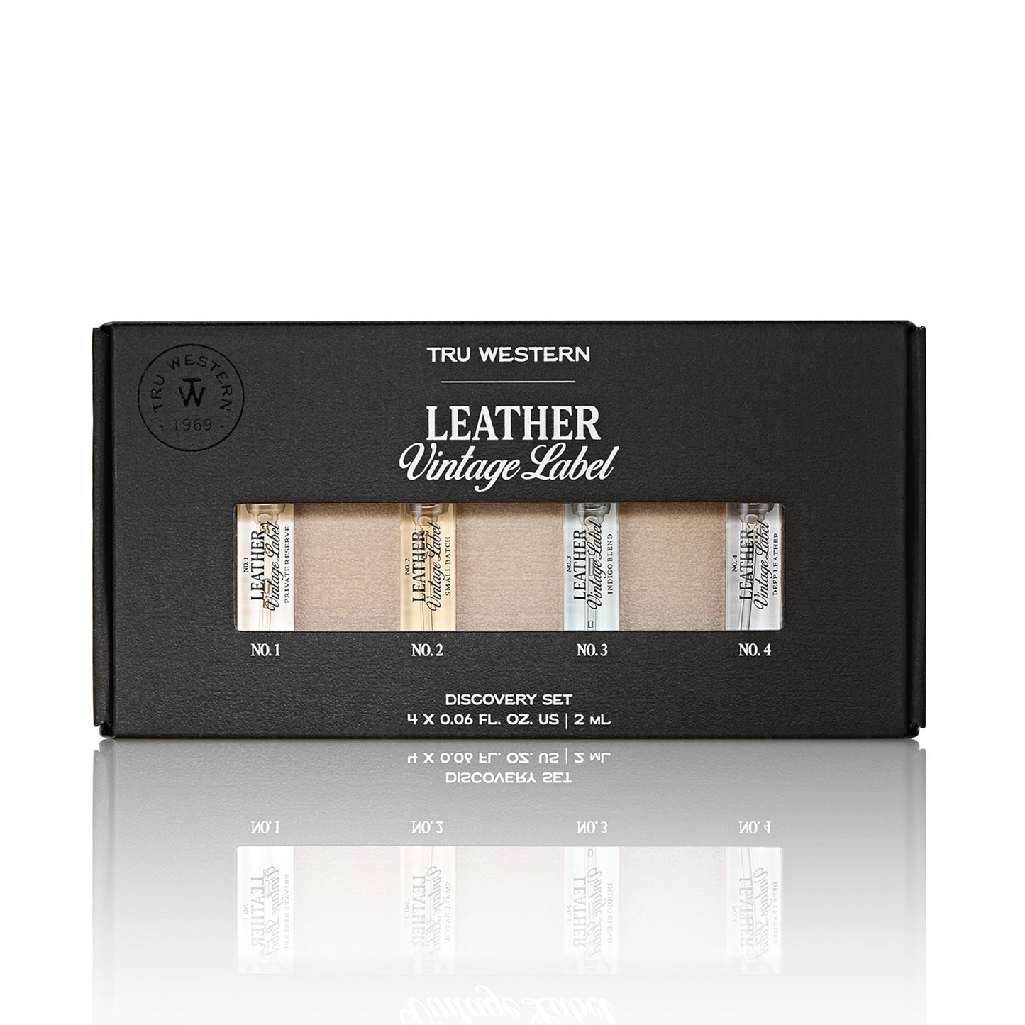 Leather Vintage Label Discovery Set by Tru Western, Set of 4, Including Leather No. 1, No. 2, No. 3, and No. 4, Masculine Fragrance Gift Set