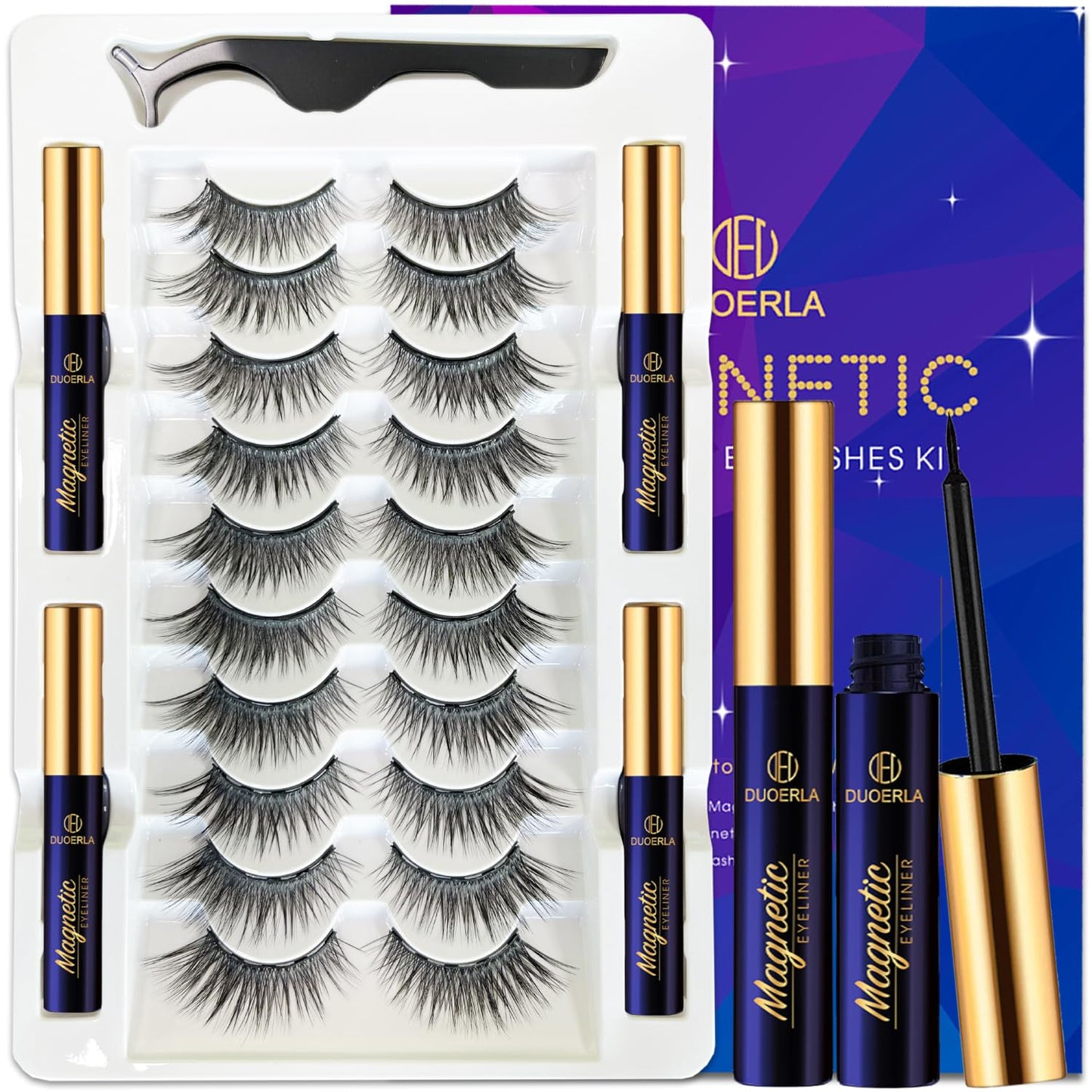 Magnetic Eyelashes Kit - Natural Look Wispy Cat Eye Lashes | 10 Pairs, Reusable, Vegan & Cruelty-Free