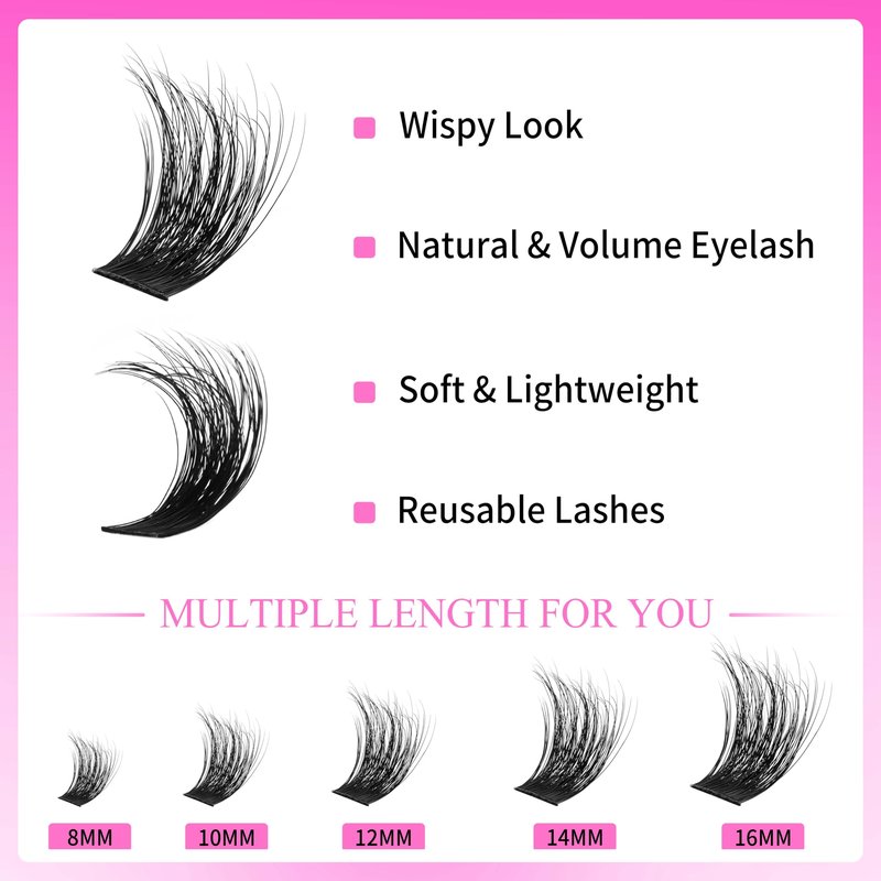 VEYESBEAUTY Lash Clusters Kit Fluffy Individual Lash Extensions Xtreme 3D Layered Volume Eyelashes kit Thin & Invisible Band Wispy Spider Faux Mink Lash 10-18mm with Bond&Seal Remover Applicator
