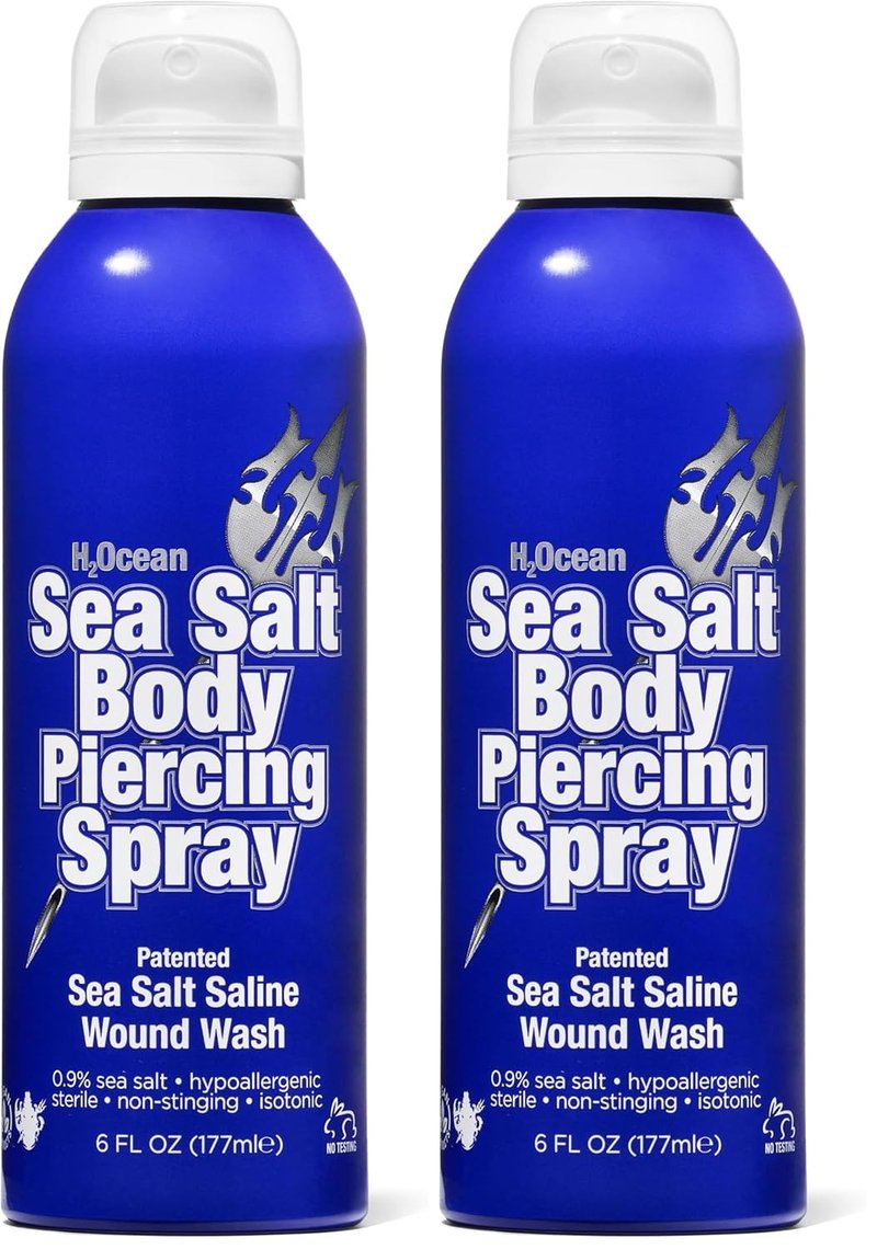 H2Ocean Sea Salt Body Piercing Spray | Vegan Saline Aftercare - Drug-Free, 6 oz (Pack of 2)