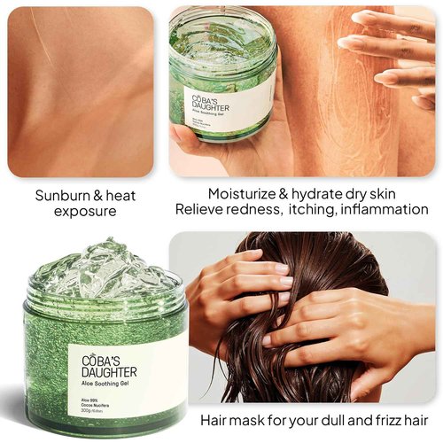 COBA'S DAUGHTER 99% Pure Aloe for Sunburn Relief & After Sun Recovery| Coconut Scented Aloe Vera Gel |Organic Aloe Vera Gel for Face & Body - Hair Hydration & Cooling Lotion (10.6 oz)