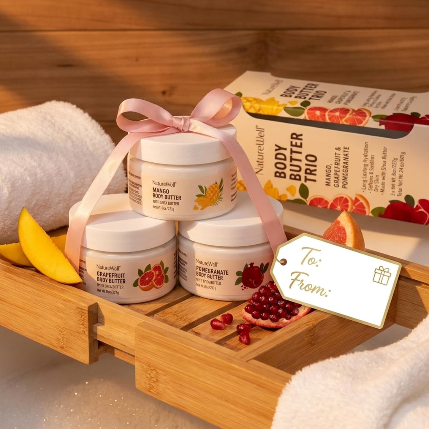 Shea Body Butter Variety Pack - Nourishing Grapefruit, Mango & Pomegranate | 3 x 8 Oz