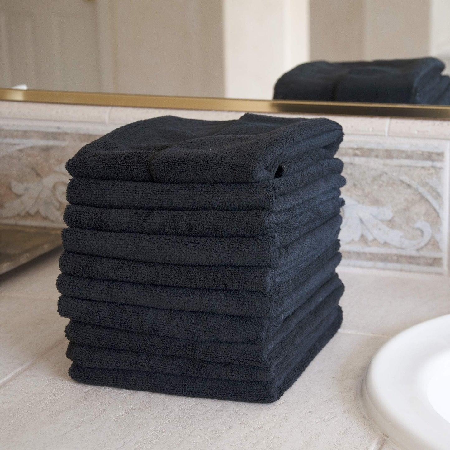 Eurow Microfiber Salon Towels – Bleachproof, Ultra Absorbent & Quick Drying – Soft, Lightweight & Durable for Hair Styling, Beauty, Barber & Spa Use, 16 x 29 Inches, 10-Pack, Black