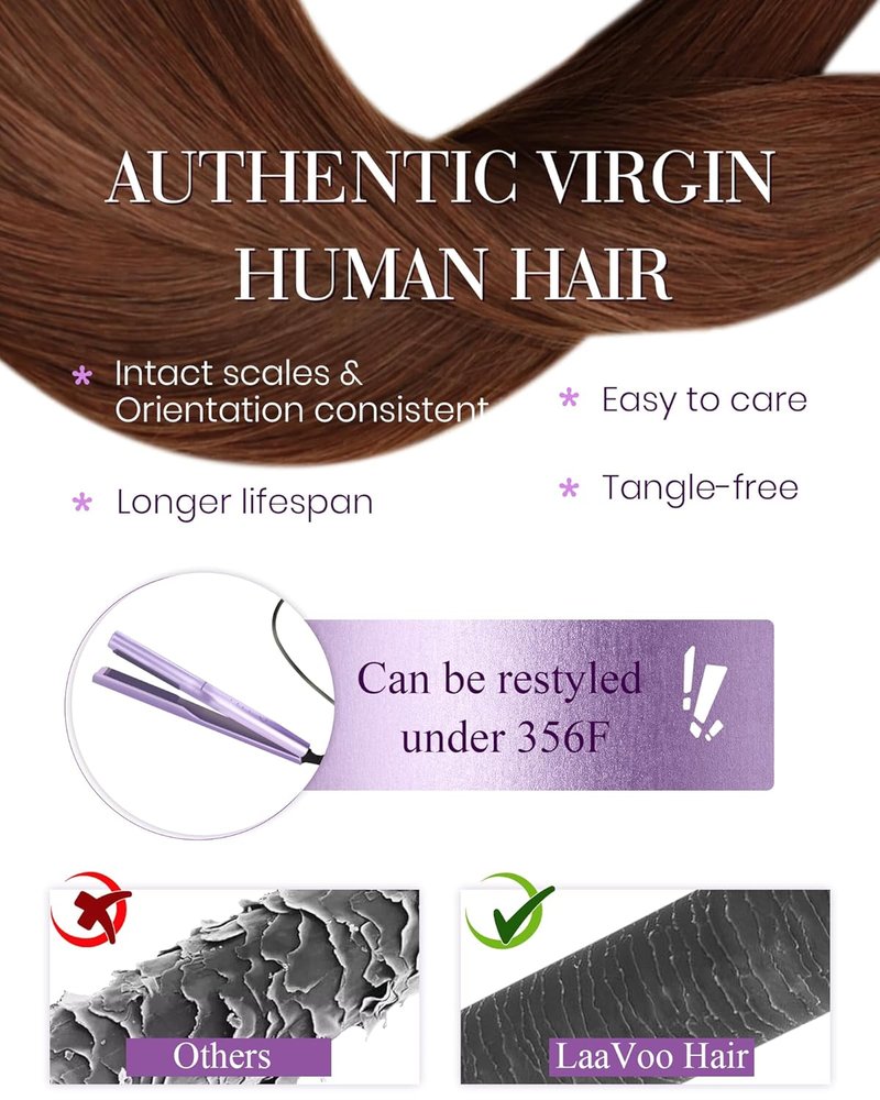 LaaVoo Ktip Human Hair Extensions - Auburn Silky Straight U Tip | 20 Inch, 50g/50s