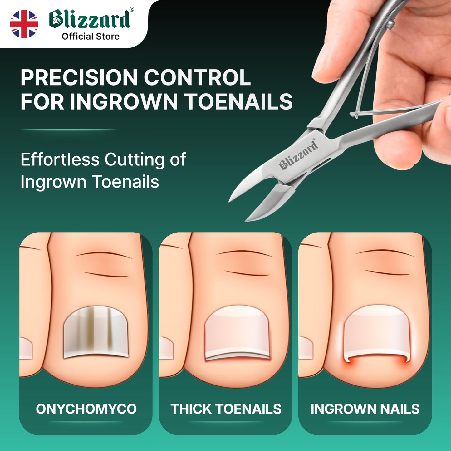 Blizzard Ingrown Toenail Clippers - Podiatrist Toenail Clippers for Thick Nails for Seniors - Ingrown Nippers for Men - German Steel Podiatry Tool with Toenail File - 13cm Concave Head