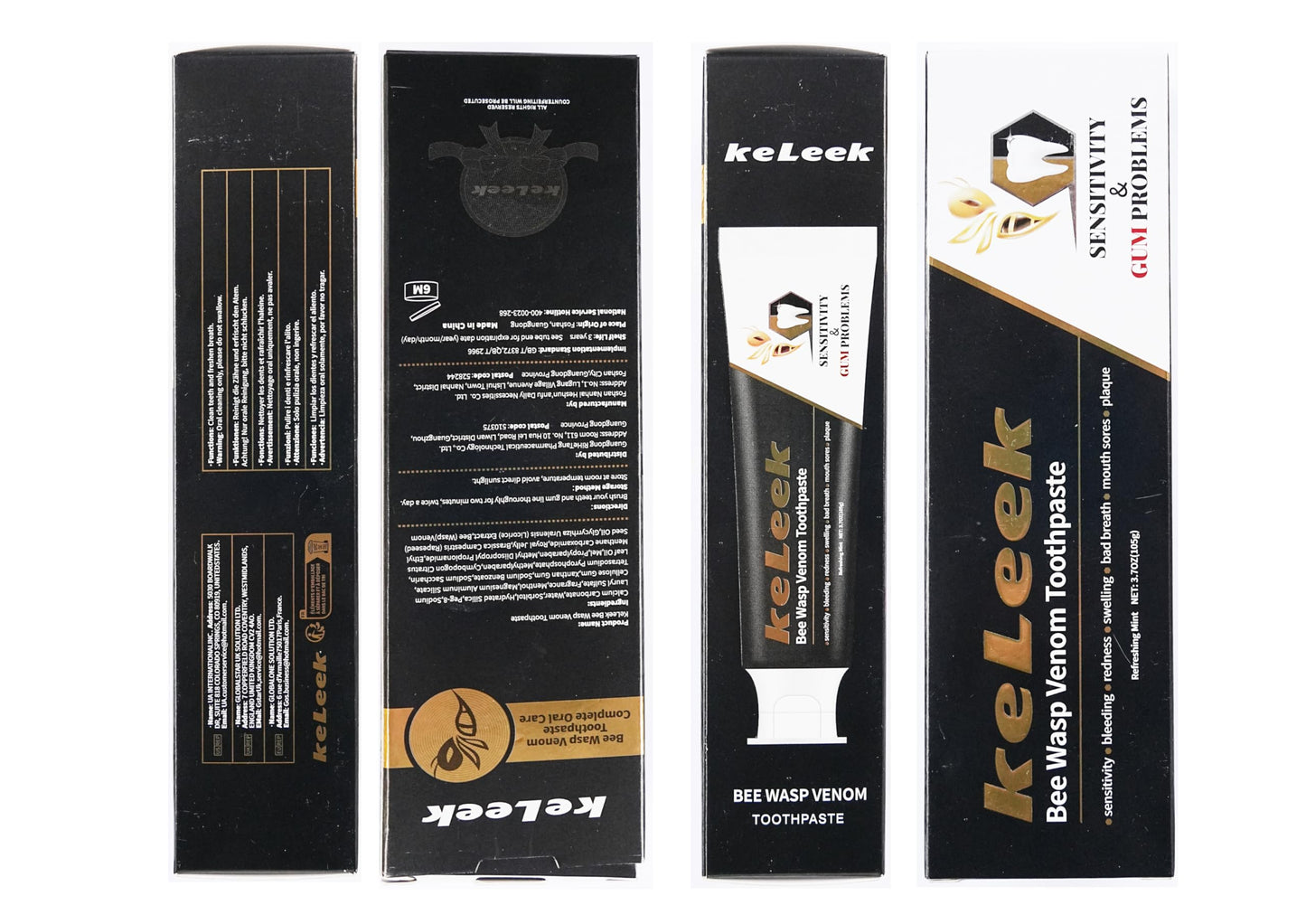 KeLeek 2PCS Bee Wasp Venom Peptides Toothpaste for Sensitivityand Gums Problems -Oral Care, Redness & Swelling Gums, Bad Breath,Plaque-12 HoursRefreshing -3.7 OZ