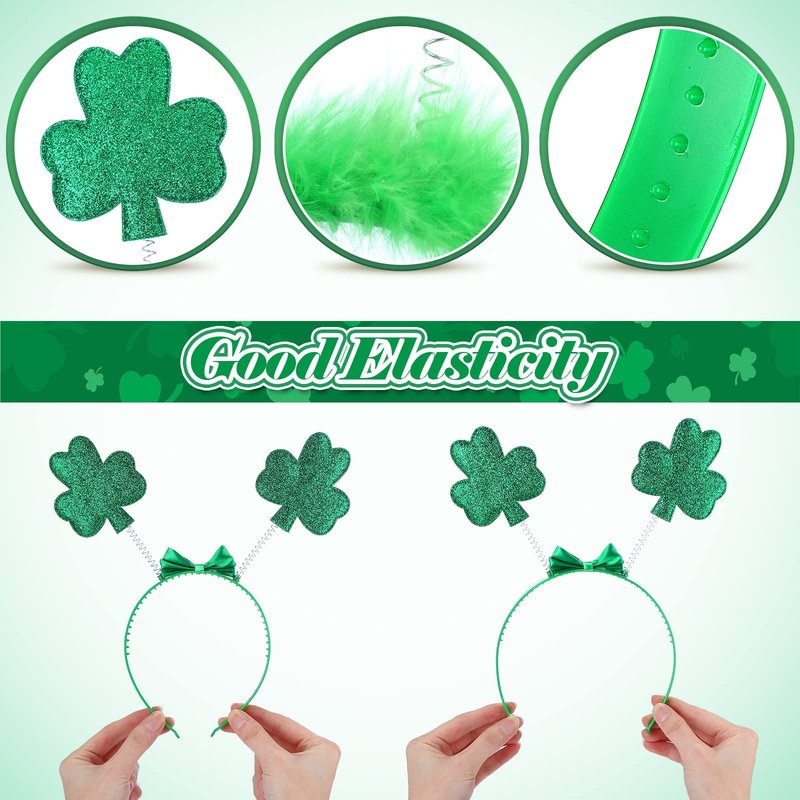 Yinder 24 Pieces St. Patrick's Day Head Boppers Headband Irish Accessories Clover Headband Bulk Shamrock Headpiece Green Headwear Gifts for Women Men Party Favors