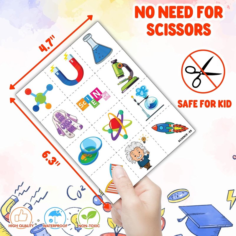 Science Party Favors - 48PCS STEM-Themed Tattoos & Slap Bracelets | Birthday, Baby Shower & Classroom Rewards for Kids