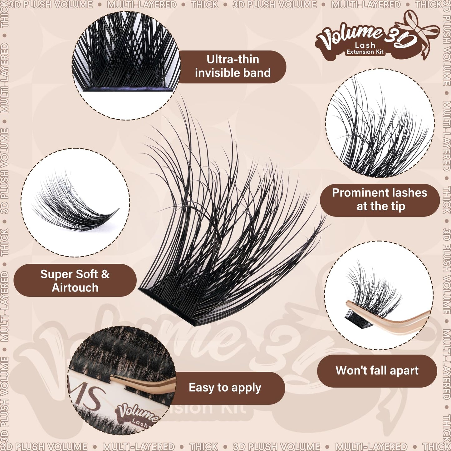 JMS&JMS Lash Clusters Kit 100D with Lash Spikes Eyelash Clusters with DIY Spikes 13-21MM Spiky Volume Cluster Eyelash Extensions Wispy Individual Lash Extensions Kit at Home (100D, 12-18mix Kit)