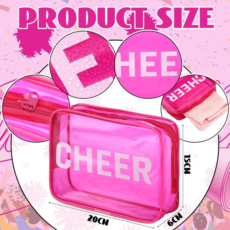 Kacctyen 20 Pcs Cheer Gift Bags Bulk Cheer Makeup Bag for Team Teens Girls Women Cheerleading Cheerleader Gifts Pink Cosmetic Bag Accessories Waterproof Travel Pouch PVC Organizer Portable Storage