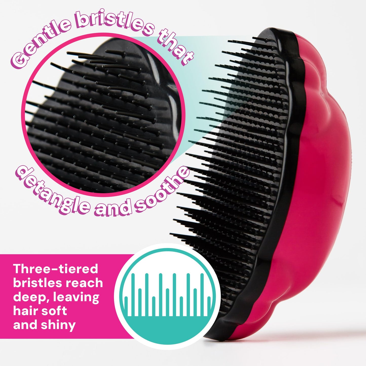 Knot Genie Teeny Detangling Hair Brush for Kids (Pink Relief) | Perfect Detangling Brush for Curly Hair, Gently Separate Tangles, Leaves Hair Smooth and Shiny | The Pain Free Knot Detangler