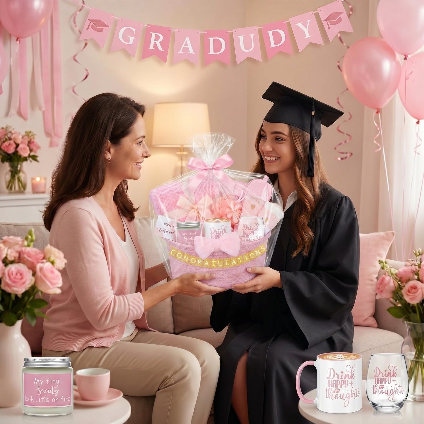 Zopeal Graduation Gift Basket Set for Women 2026 Congratuations Grad Teacher Appreciation Birthday Gifts Relaxing Spa Thinking of You Gift for Her Graduates Nurse Friend Sister(Pink)