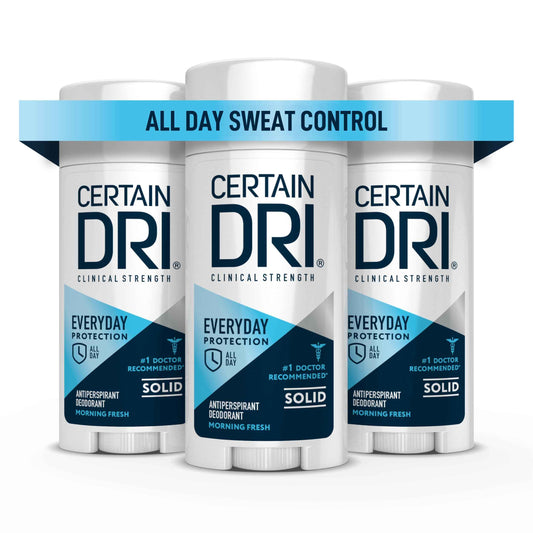 Certain Dri Everyday-Strength Clinical Solid Antiperspirant - 72-Hour Sweat & Odor Protection for Men & Women - Hyperhidrosis Treatment - Fresh Scent - #1 Doctor-Recommended - 2.6 oz - (Pack of 3)