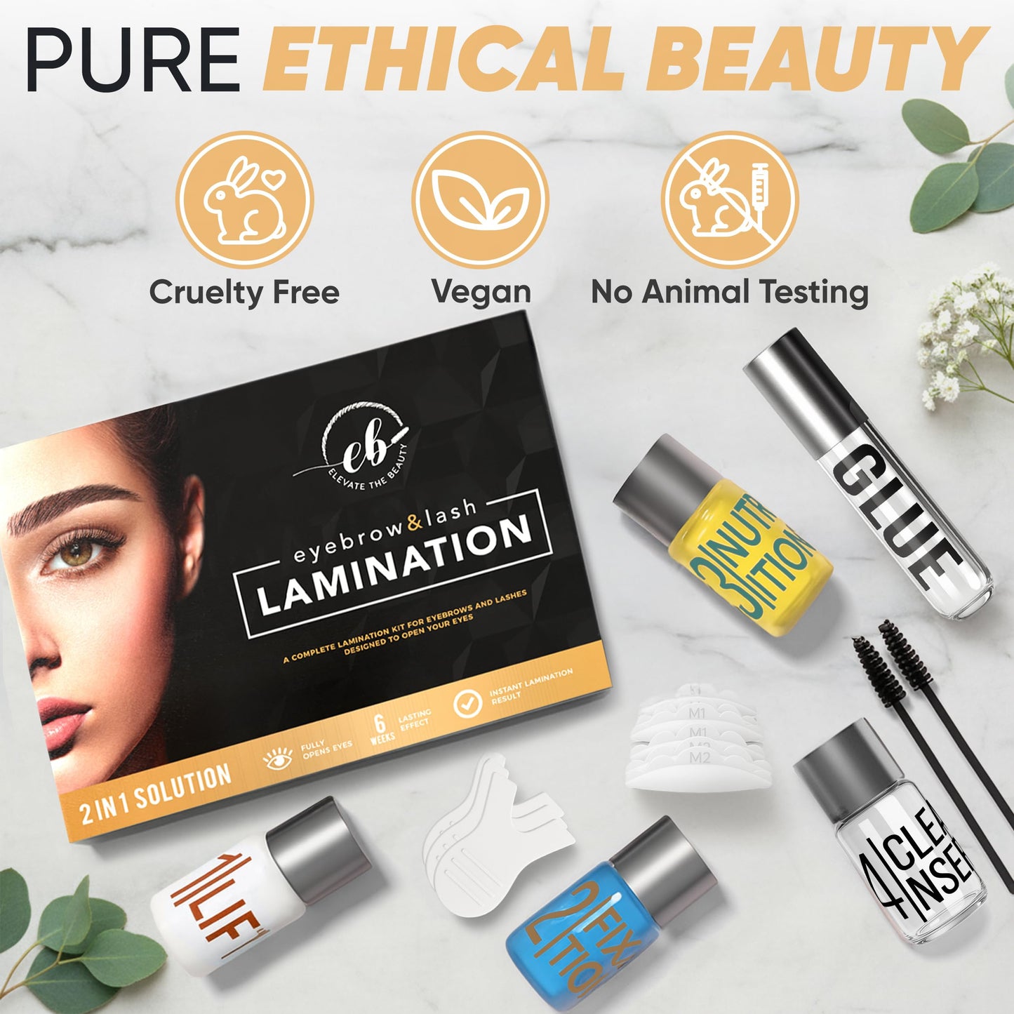 Elevate the Beauty Lash and Eyebrow Lamination Kit | Brow and Lash Lamination Kit | 2-in-1 Professional Brow Lamination Kit for DIY & Salon Use | Fuller Brows & Lifted Lashes up to 8 Weeks