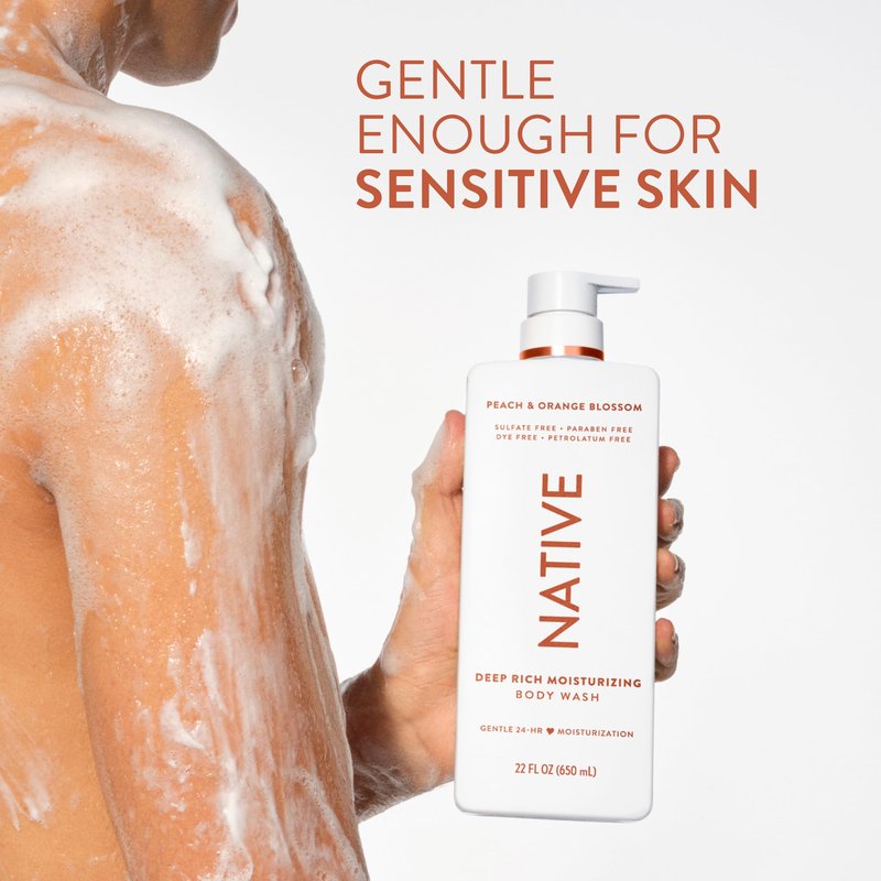 Native Peach & Orange Blossom Scent 24-Hour Moisturizing Bodywash for Women & Men, Clean & Gentle, for Dry or Sensitive Skin, Keeps Skin Healthy & Smooth, Free of Sulfates, Cruelty-Free, 22 oz