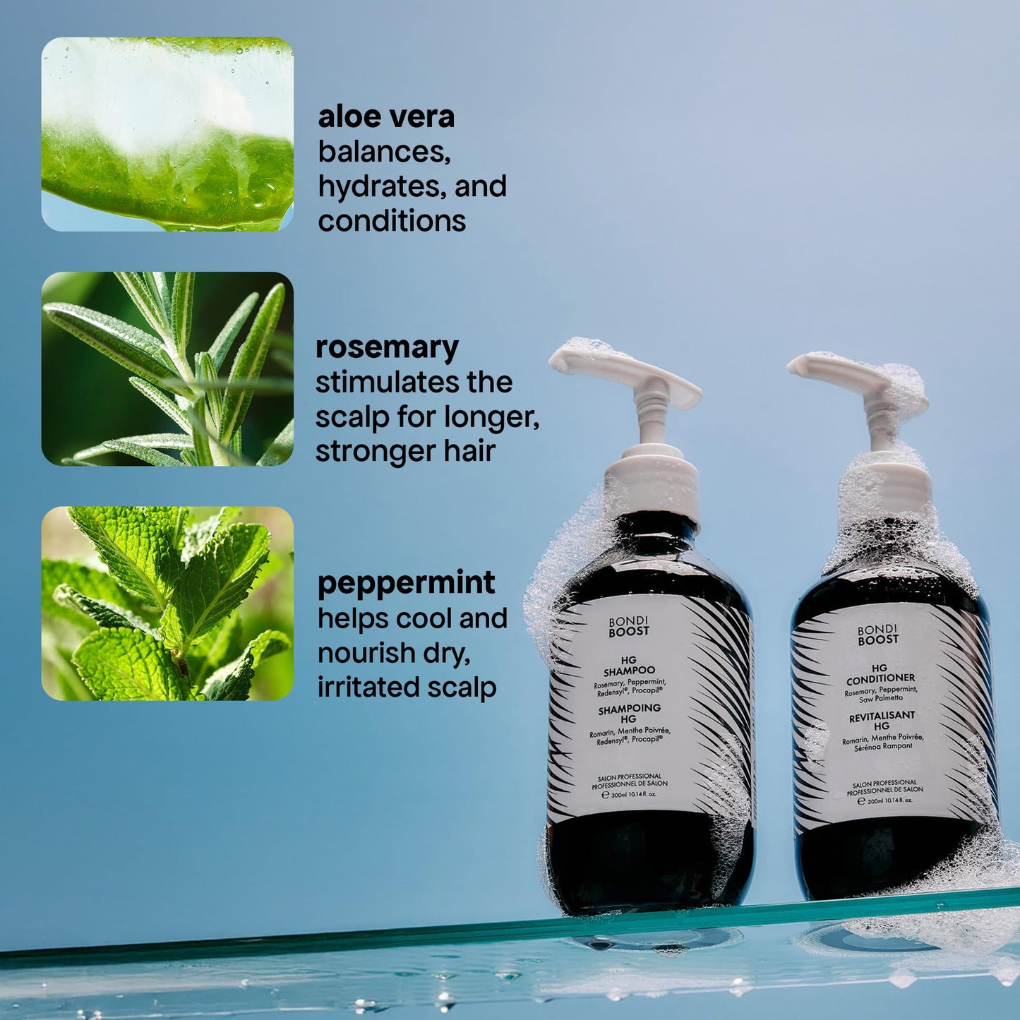 BondiBoost HG Anti-Thinning Shampoo Conditioner Set [10.14 fl oz each], Clinically Tested to Promote Fuller + Thicker-Looking Hair for Women & Men, Procapil, Redensyl & Rosemary Formula, Sulfate-Free