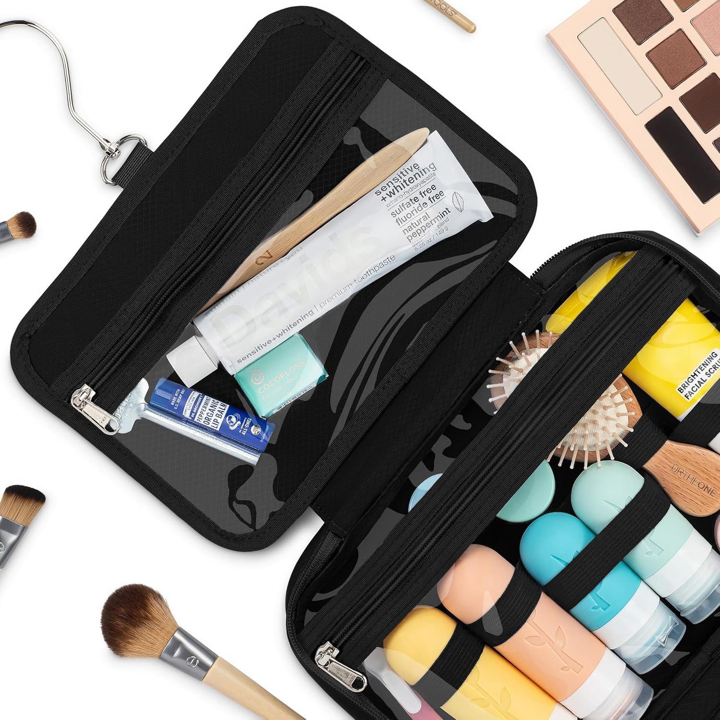 Eco Sun Hanging Travel Toiletry Bag — Designed in Hawaii — Water-resistant Travel Organizer for Bathroom Accessories (Black)