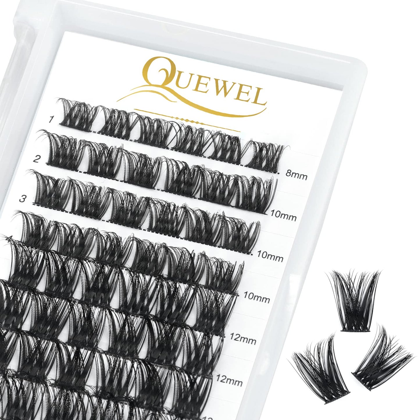 QUEWEL Cluster Lashes 72 Pcs Wide Stem Individual Lashes C/D Curl 8-16mm Length DIY Eyelash Extension False Eyelashes Honey01 Styles Soft for Personal Makeup Use at Home (Honey01-D-MIX8-16)