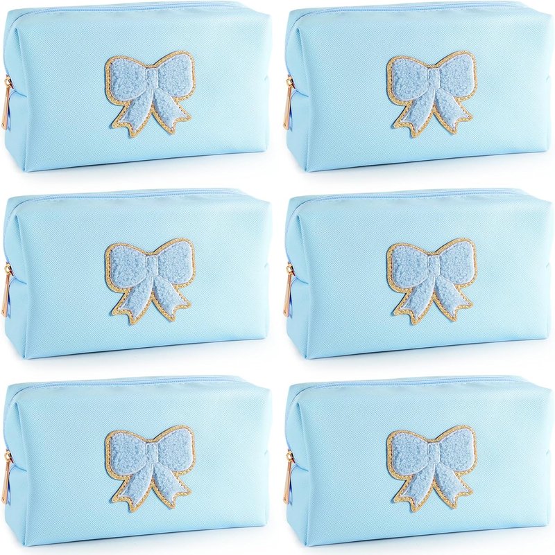Preppy Bow Makeup Bag Set - 6 Pcs Waterproof PU Leather Travel Pouches | Cute Coquette Design for Girls & Women