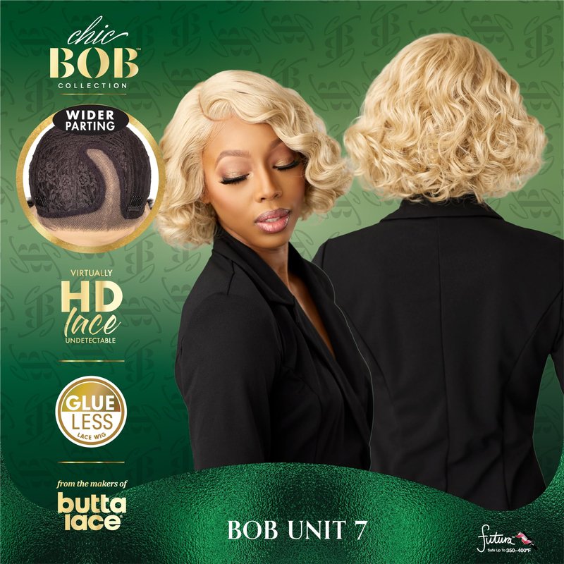 Sensationnel Chicbob Lace Frontwig - Bob Unit 7 Face Framing Glueless Wig Wide 5 Inch Deep Part Synthetic Preplucked Hairline (BALAYAGESUNKISSED)