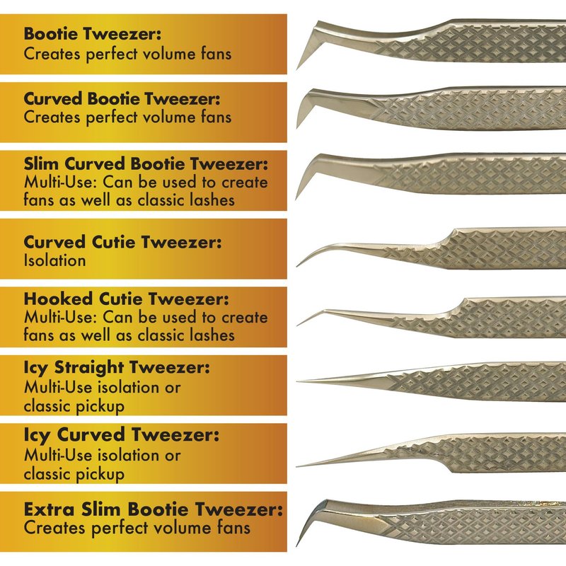 Lash Vegas Extra Slim Bootie Tweezer - Diamond Grip Lash Tweezers for Eyelash Extensions - Fiber Tip Lash Tweezers for Volume Lash Extensions – Gold