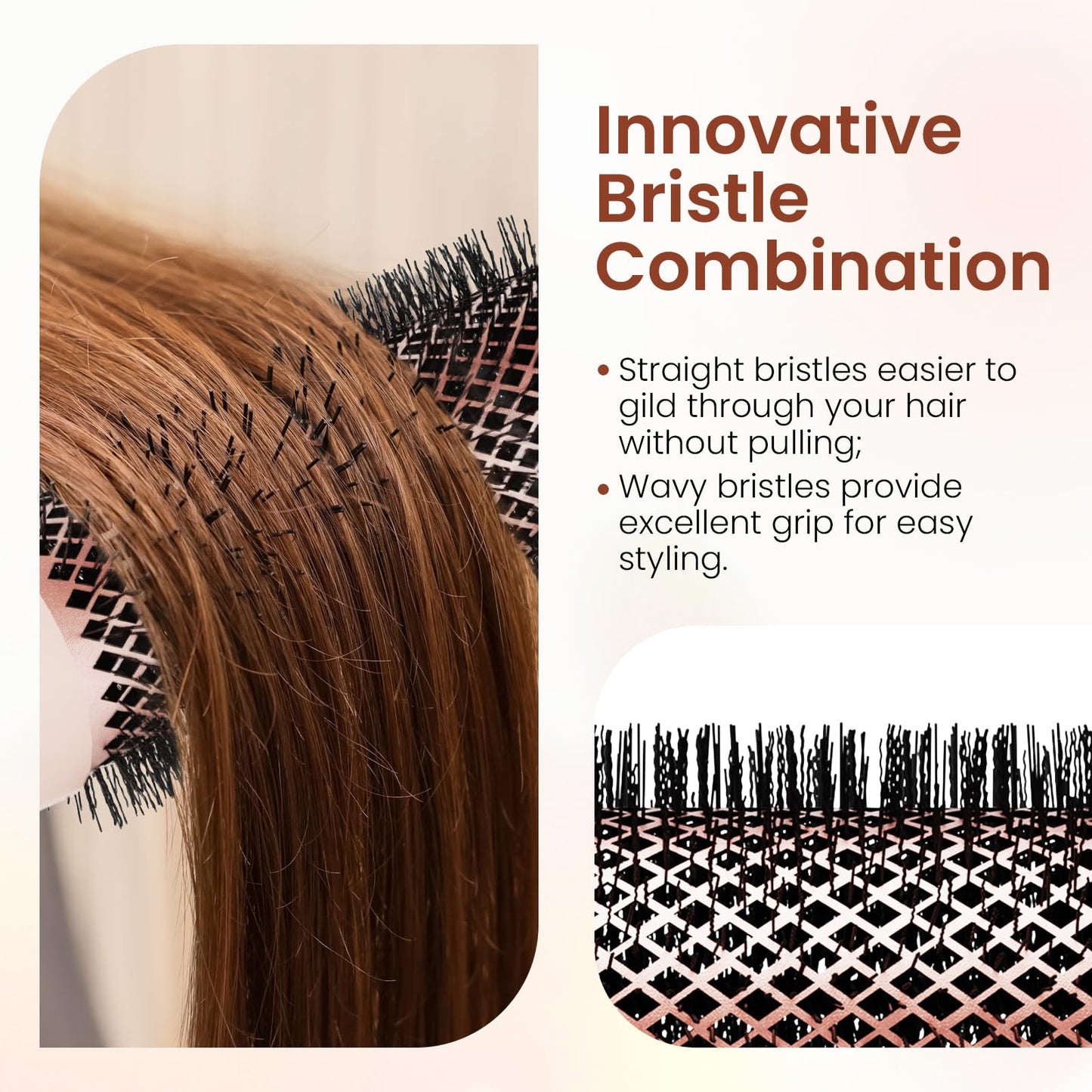 AIMIKE Round Brush for Blow out, Rose Luxe Extra-Long Round Hair Brush Ionic & Nano Thermal Ceramic Tech, for Blow Drying & Styling Volumizing Thick Long Hair, with 4 Clips (Barrel 2.1", Bristle 3")