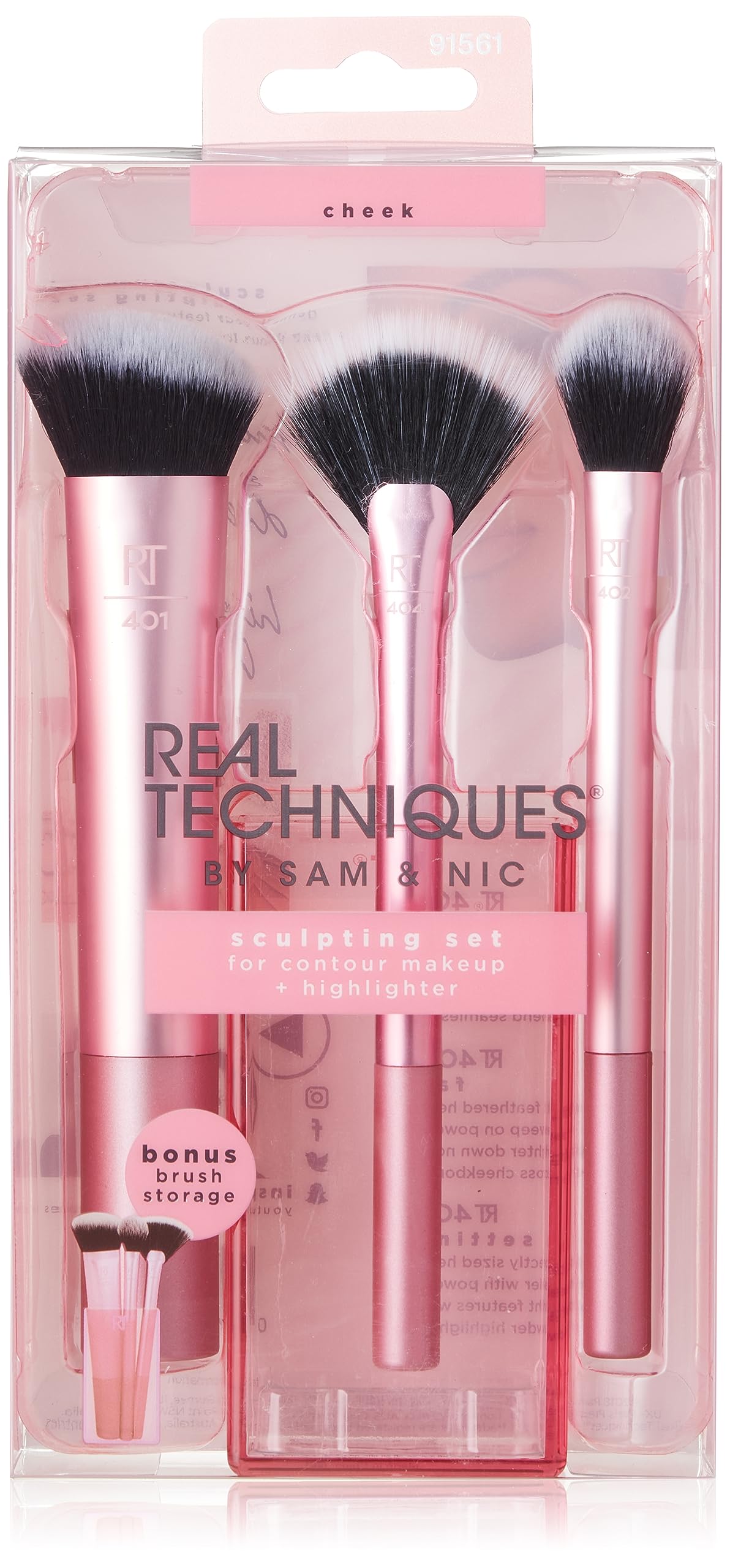 Real Techniques Cruelty Free Sculpting Set, Includes Fan or Setting Brush & Brush Cup, Synthetic Bristles, Pink, 4 Piece