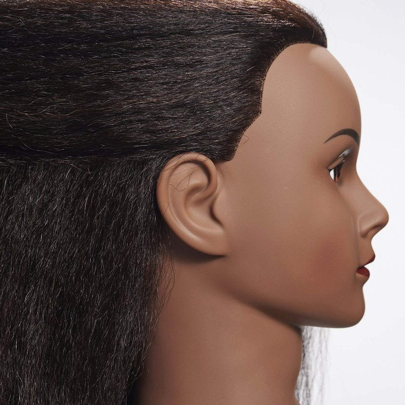 Mannequin Head 100% Real Hair Training Head Manikin for Hairdresser Training and Styling Practice Cosmetology Doll Head Practice Braiding Hair - With Clamp Stand