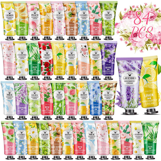 VISCOO 84 Pack Hand Cream Gifts Set for Women, Teacher Appreciation Gift/Graduation Gifts, Moisturizing Mini Hand Lotion Travel Size for Dry Cracked Hands, Birthday Gift