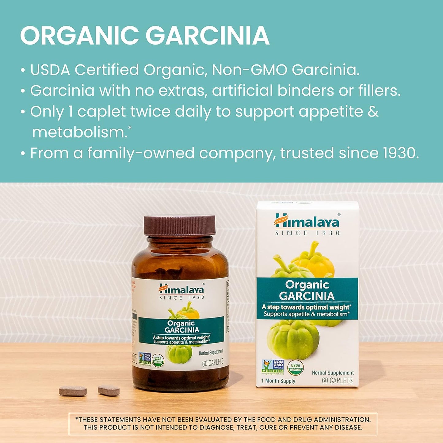 Organic Garcinia Cambogia Supplement - Appetite Support & Lipid Metabolism | 600 mg, 60 Vegan Caplets, 2 Pack