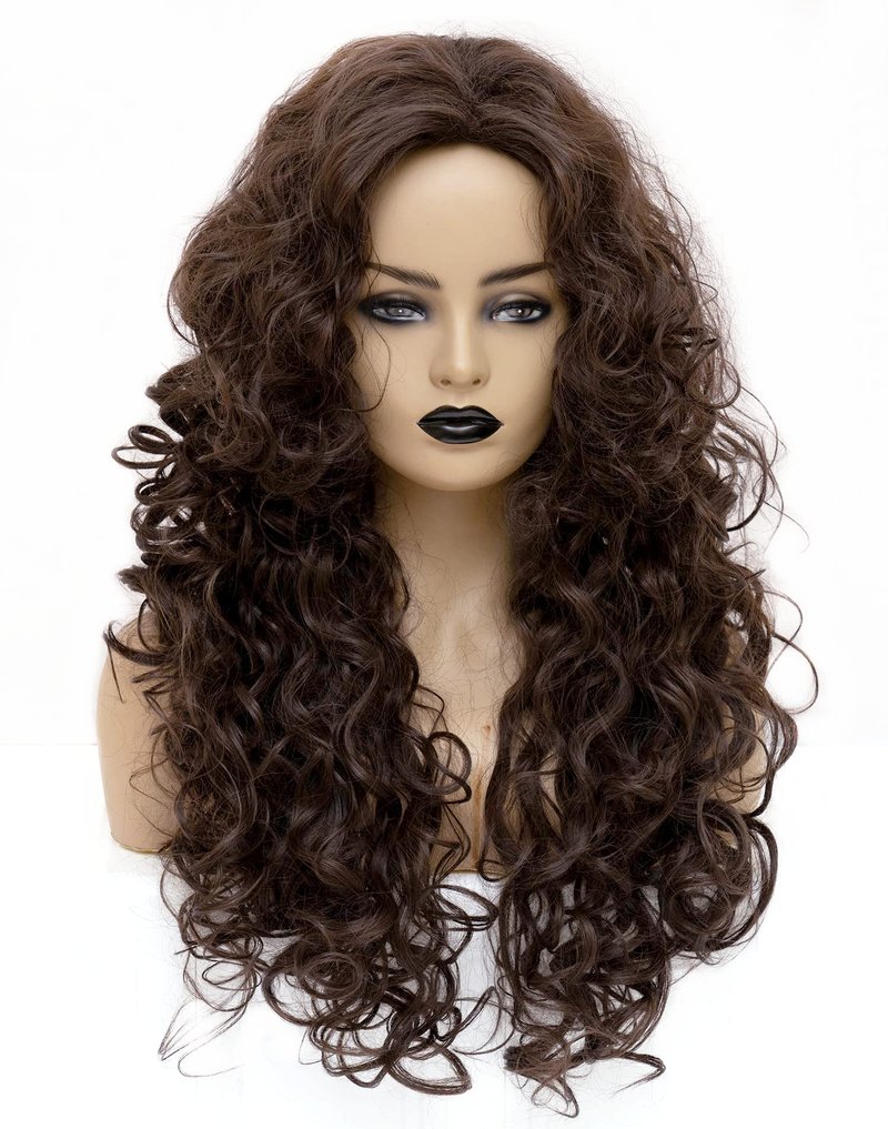 Gerulyss 28 Inches Long Wavy Wigs for Women Dark Brown Natural Curly Synthetic costume Hair Wig Fluffy Full Head Halloween Wig