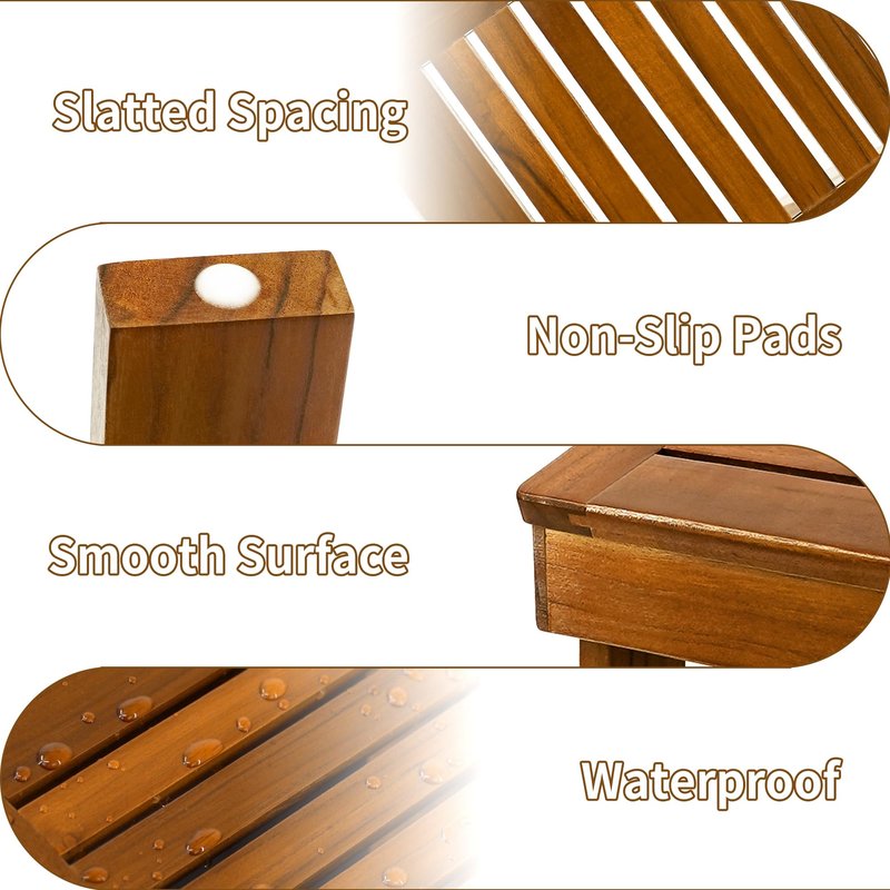 Utoplike Teak Wood Shower Foot Stool for Shaving Legs, Sturdy Shower Foot Rest for Shower Shaving, Wooden Shower Foot Step for Bathroom
