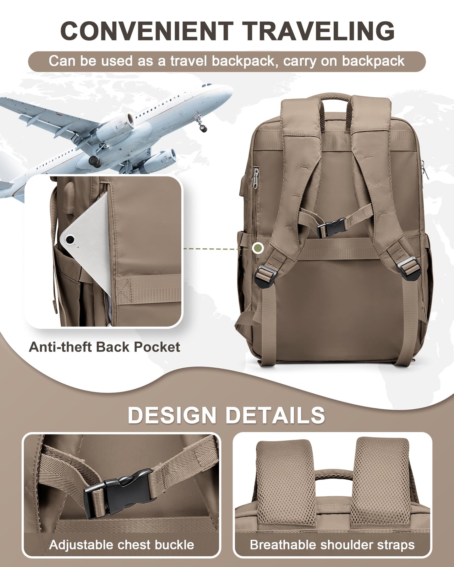 CADOLIM Large Travel Backpack Carry On Flight Approved Carry On Backpack For Women Airplanes Backpack For Travel Backpacks
