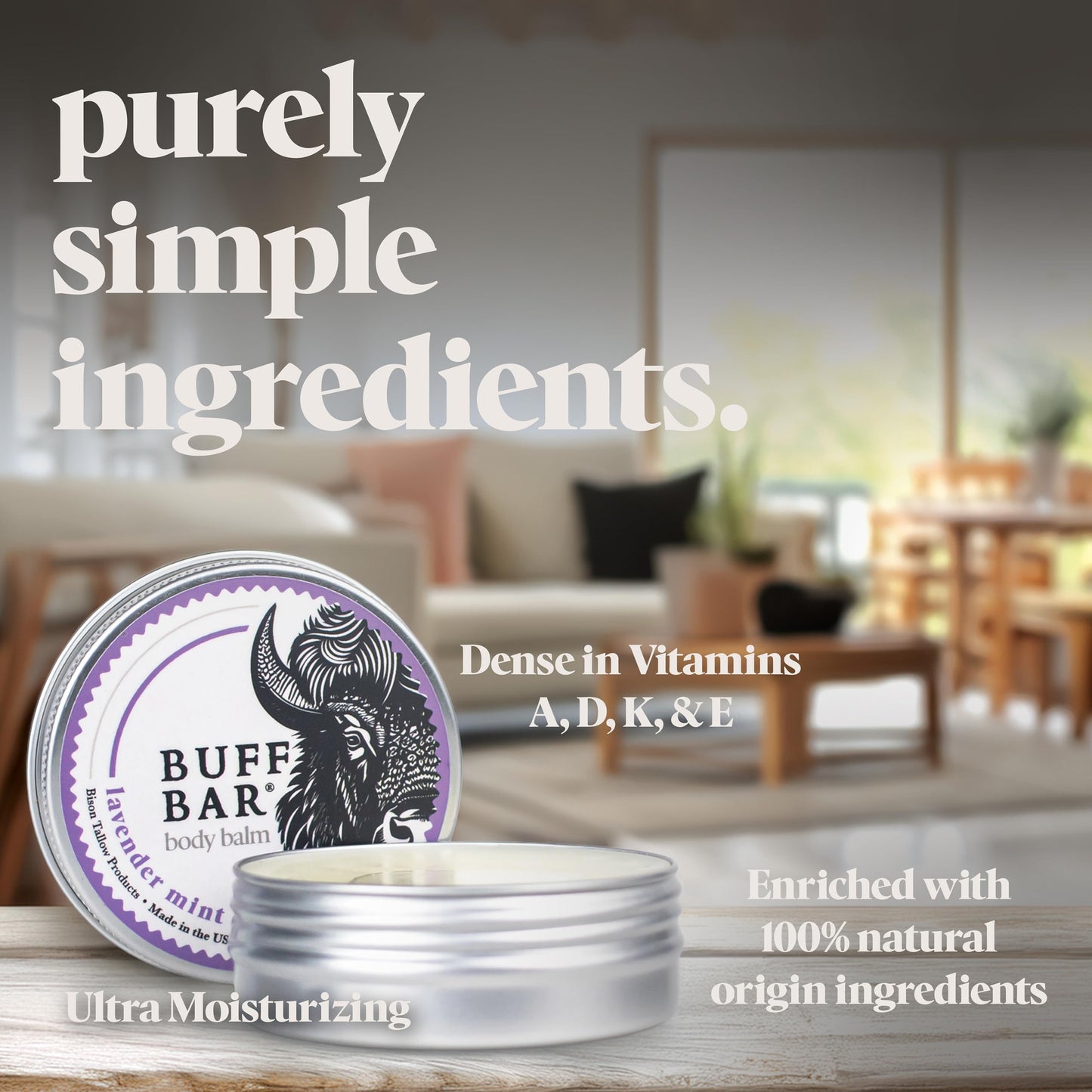 Big Crazy Buffalo Buff Bar Bison Tallow Balm Lavender Mint, All Purpose Skin Moisturizer, Dry Cracked Skin Hands Face Feet, Natural Non-Comedogenic Hydration, Sensitive Skin, 2 oz Tin (2-Pack)