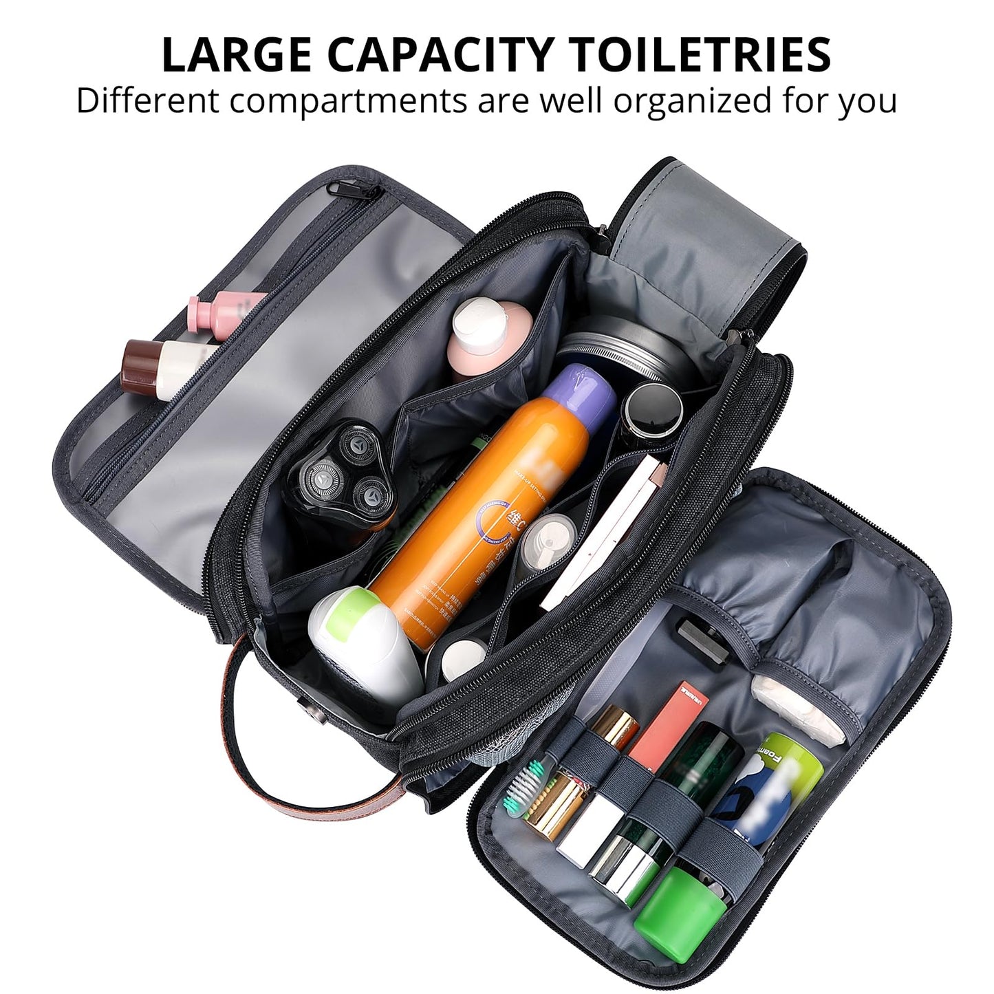 WITZMAN Canvas Toiletry Bag for Men Large Capacity Hanging Dopp kit for Men Leather Toiletries Water-resistant Bathroom Bag(A8002 Army Green)