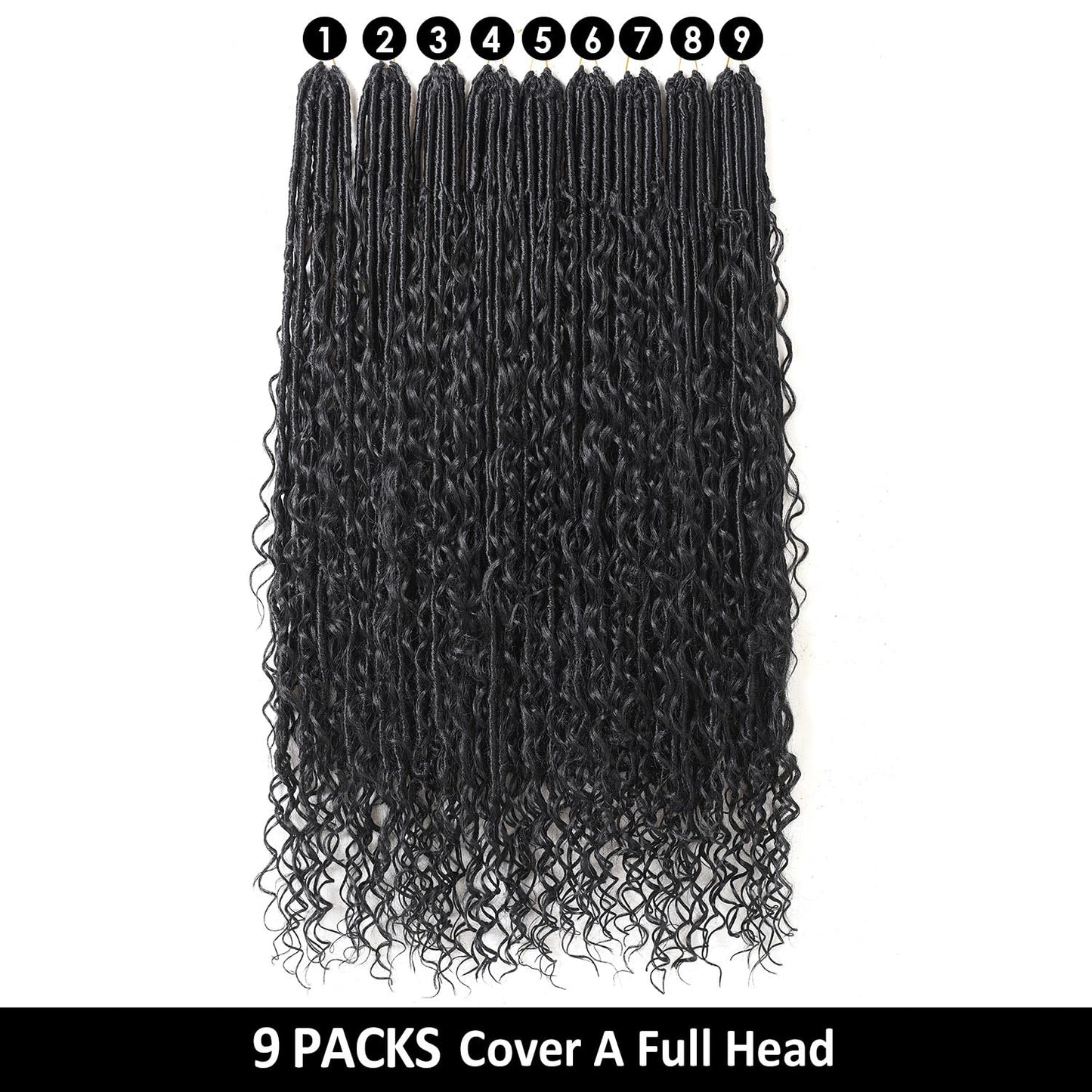 9 packs Boho Faux Locs Crochet Hair, 30 Inch, Natural Black Pre Looped Goddess Soft Locs Crochet Hair with Curly Ends, Bohemian River Locs for Black Women(1B#, 30 Inch)