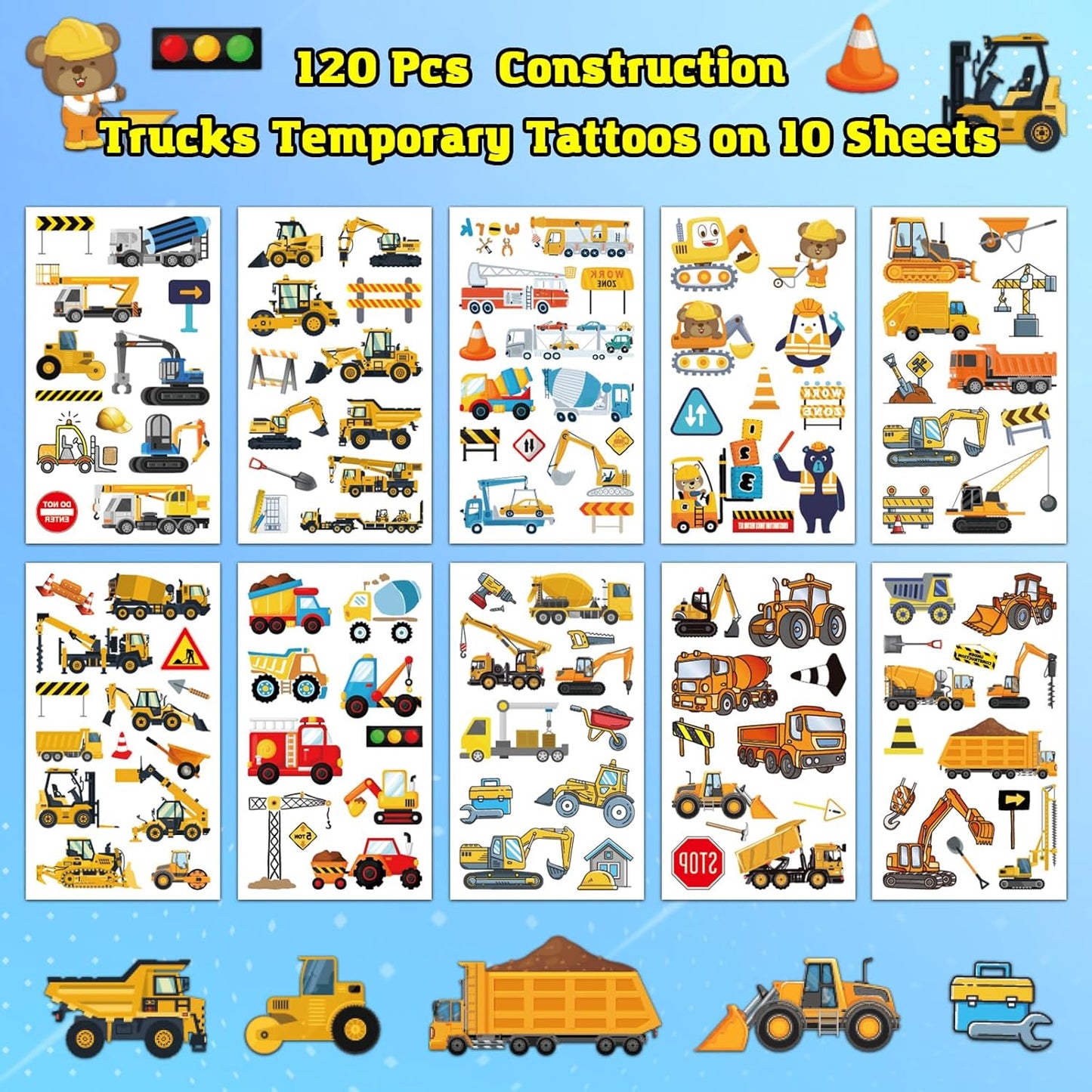 Monster Trucks Temporary Tattoo for Kids, 10 Sheets Monster Truck Fake Tattoos for Boys Party Favors, Goodie Bags Stuffers, Brithday Supplies Decorations
