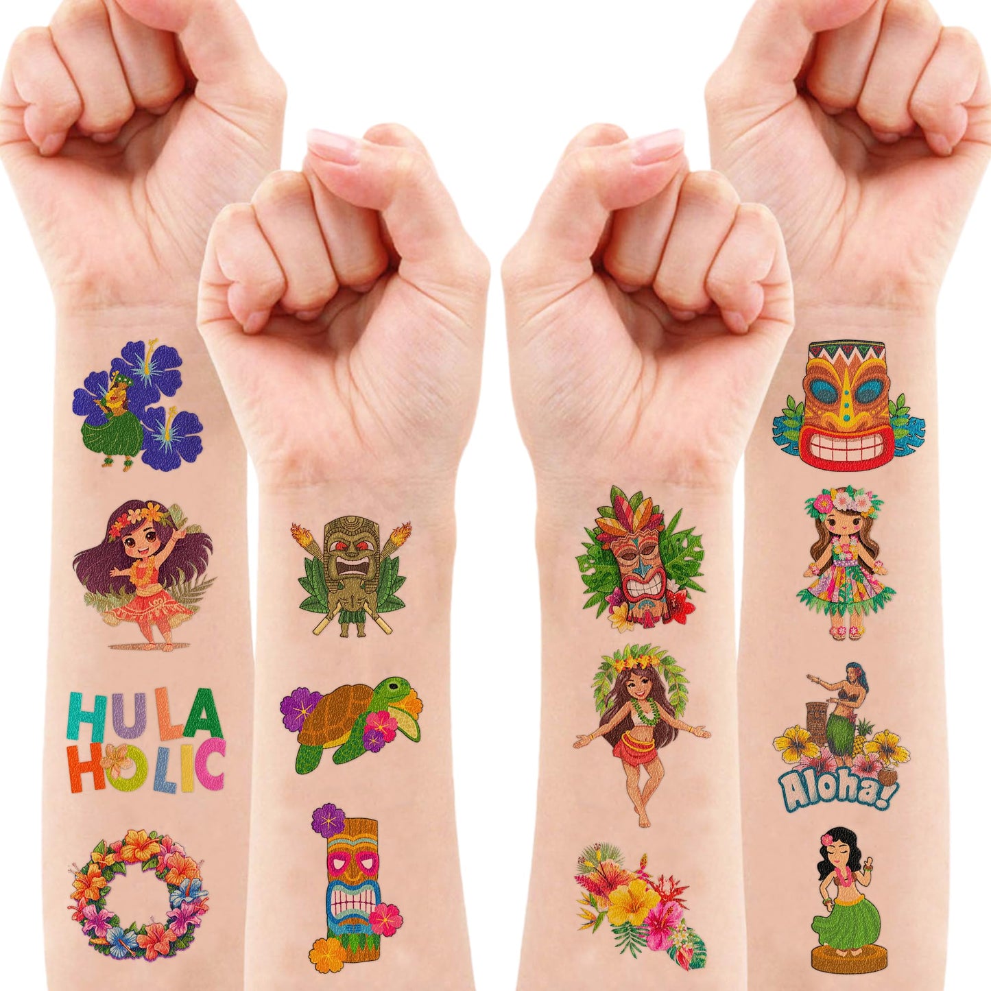 103 PCS Hula Hawaiian Temporary Tattoos Stickers Summer Beach