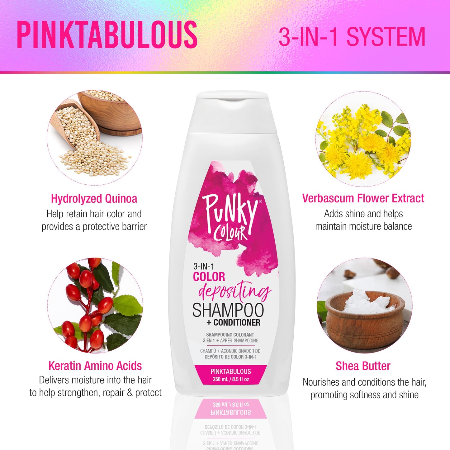 Punky Colour 3-in-1 Color Depositing Conditioner & Hair Cleanser – Pinktabulous, Semi Permanent Hair Color, Temporary Hair-Dye, Sulfate-Free, Vegan, 8.5 fl oz
