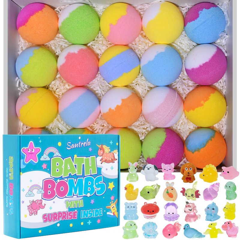 Bath Bombs for Kids with Surprise Toys Inside, 20 Pack Easter Bath Bombs Gift Set for Girls Boys, Handmade Bubble Bath Fizzy Balls Ball for Easter Basket Stuffers, Birthday