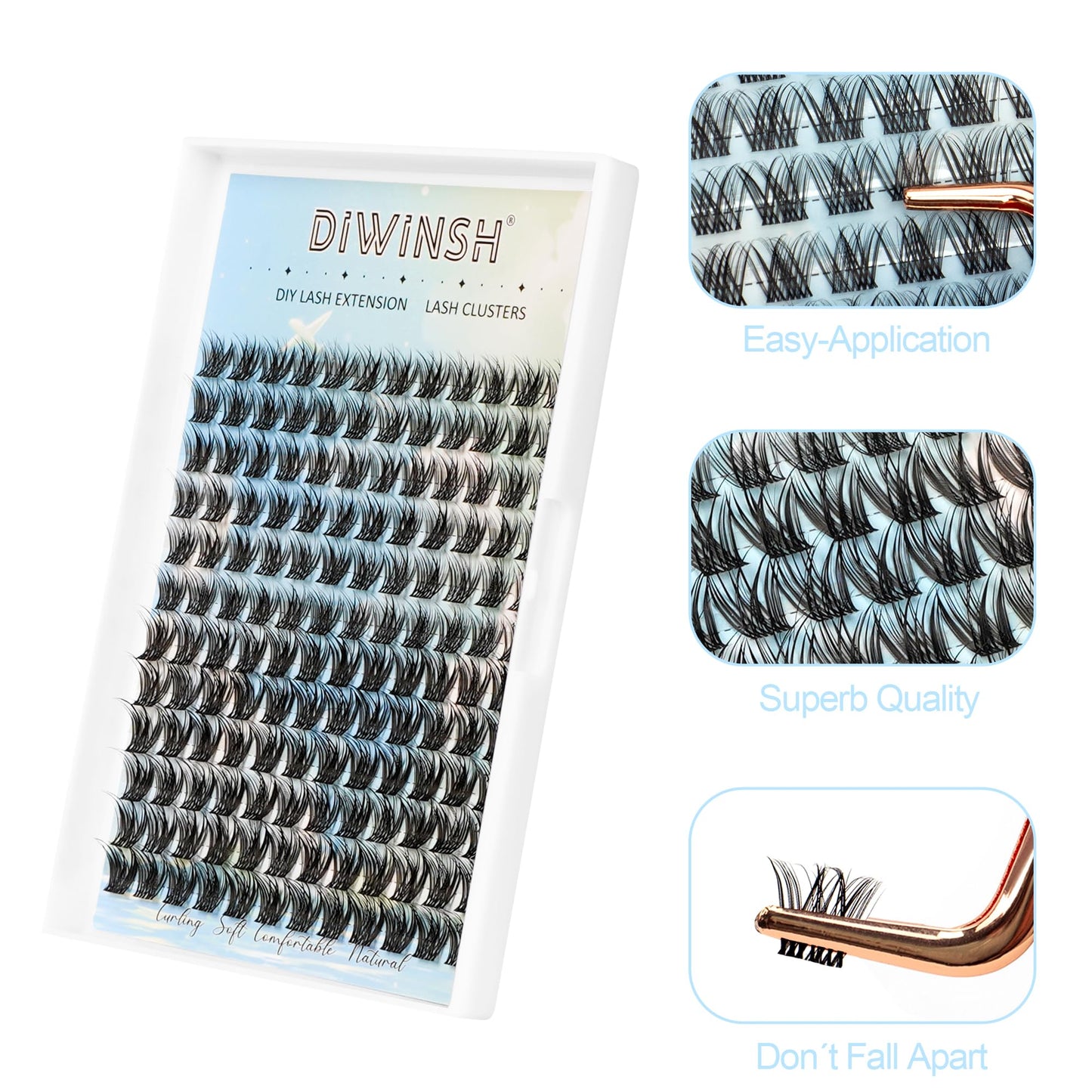 DIWINSH Lash Clusters Wispy Eyelash Clusters 144pcs 10-12mm Short Cluster Eyelash Extensions D Curl Natural Volume Lash Extensions Reusable Individual Lashes with Soft Thin Invisible Band (MQ-10-12mm)