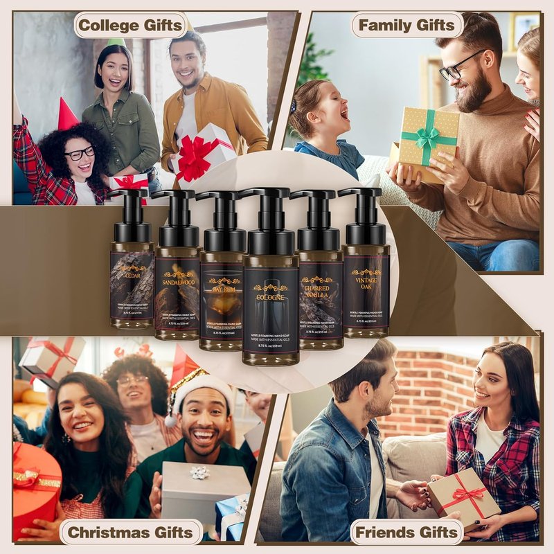 Men's Foaming Hand Soap - 6 Pack Moisturizing Liquid Foam | Cedar, Sandalwood, Bay Rum, Charred Vanilla, Vintage Oak