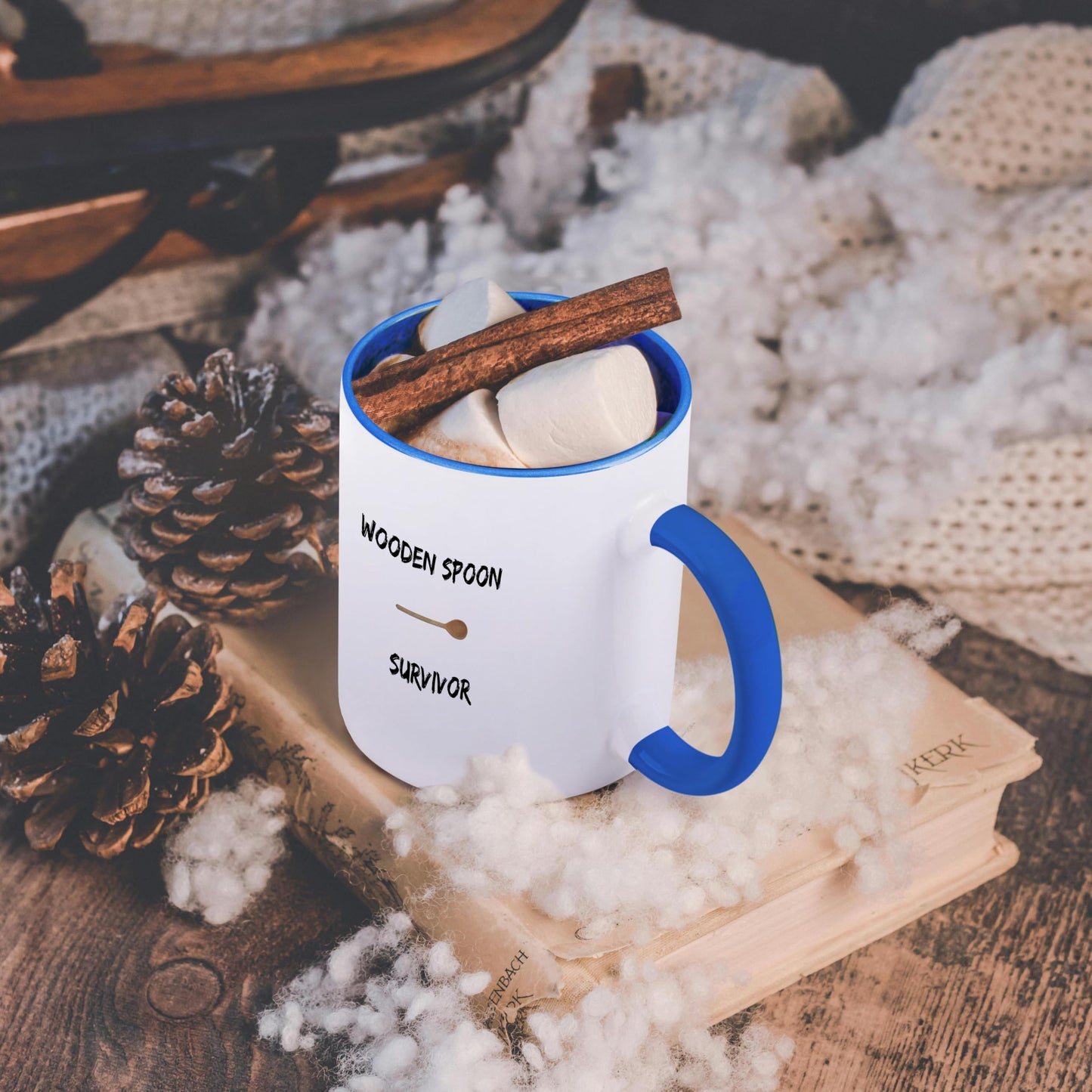 3dRose Mug Wooden spoon survivor - 15oz, Blue (mug_221884_11)