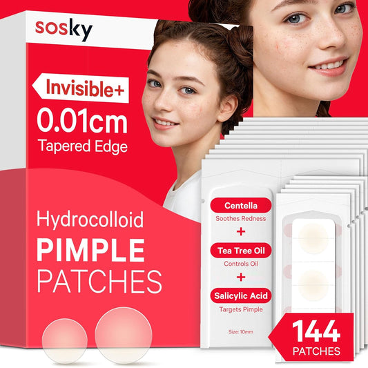 Sosky Pimple Patches for Face, Invisible Hydrocolloid Acne Patches, HSA Store Eligible Items, Zit Sticker for Face and Skin, Pimple Sticker for Covering Zits, Blemishes with Salicylic Acid 48 Count