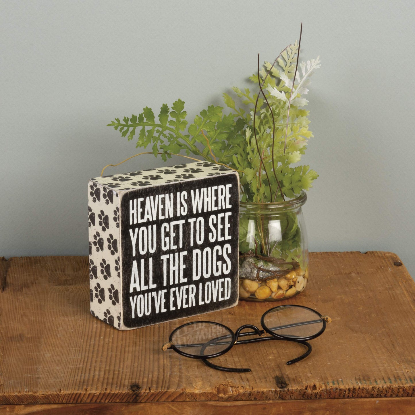 Primitives by Kathy 22223 Pawprint Trimmed Box Sign, 4" x 4", All the Dogs, Heaven is Where