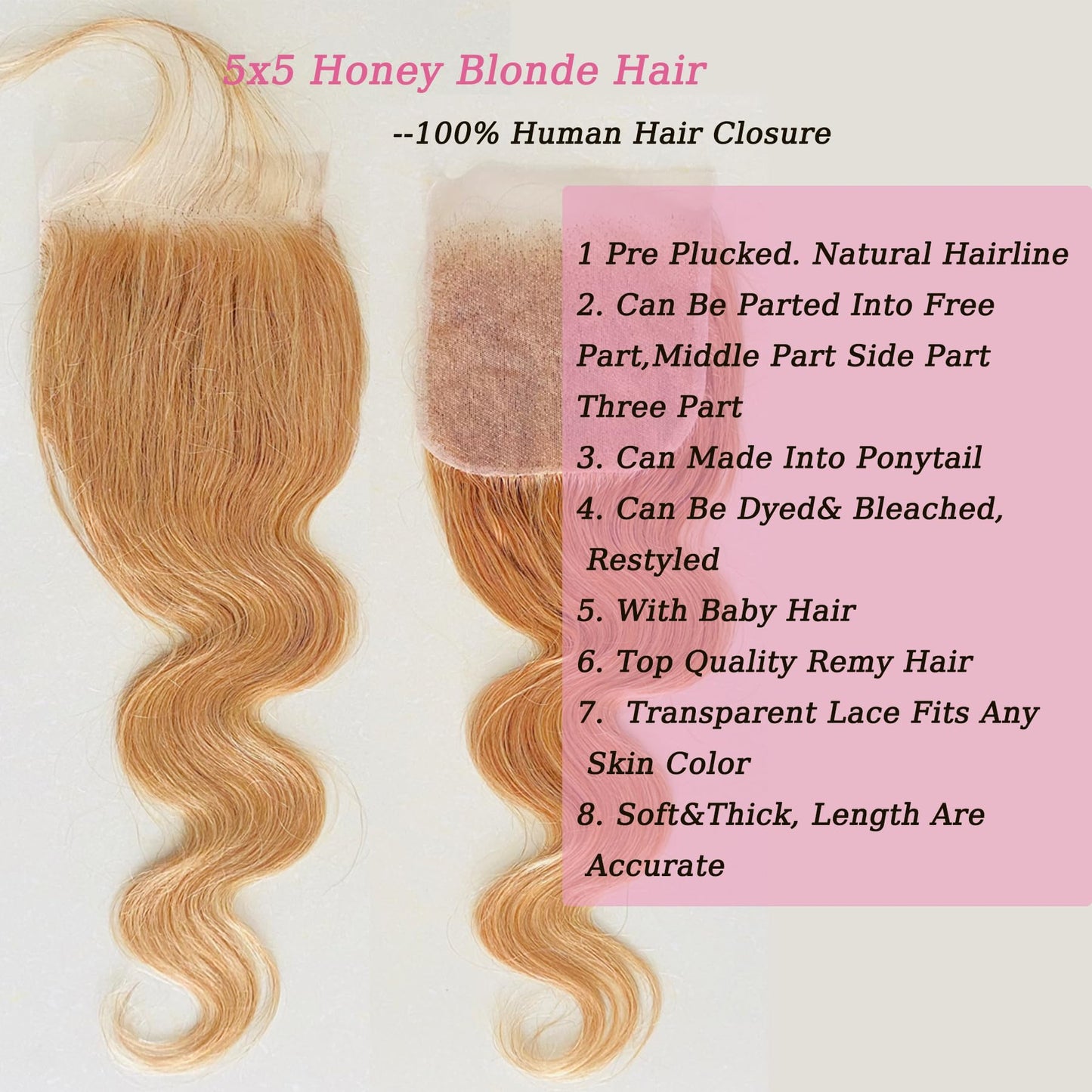 5x5 Blonde Lace Front Closure Human Hair Color 27 Closure Bleached Konts Transparent Lace Closures 10a Swiss Lace Closure Soft Virgin Hair Natural Hairline Free Part 16 Inch