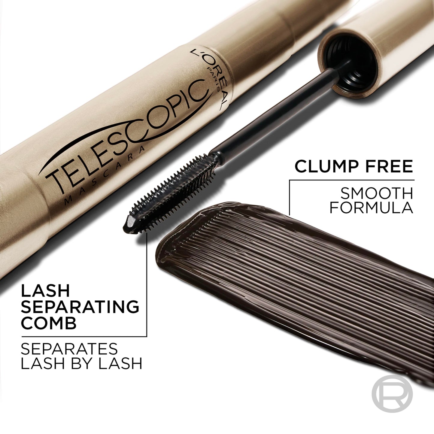 L’Oreal Paris Makeup Original Telescopic Mascara, Separating Mascara Volume and Length Formula, Washable, Carbon Black, 0.27 Fl Oz., 2 Count