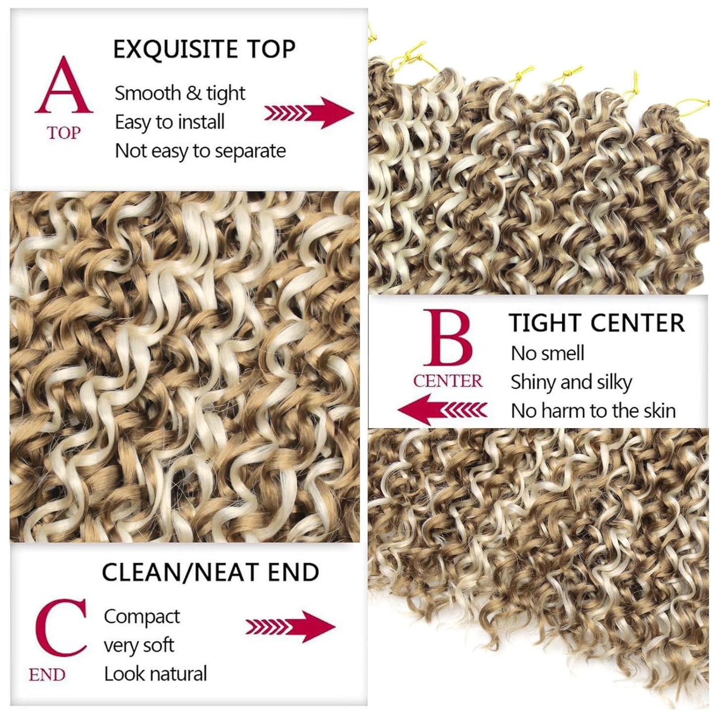 GoGo Curl Crochet Hair - Blonde Water Wave Synthetic Braiding Extensions | 18 Inch, 7 Packs, P27/613