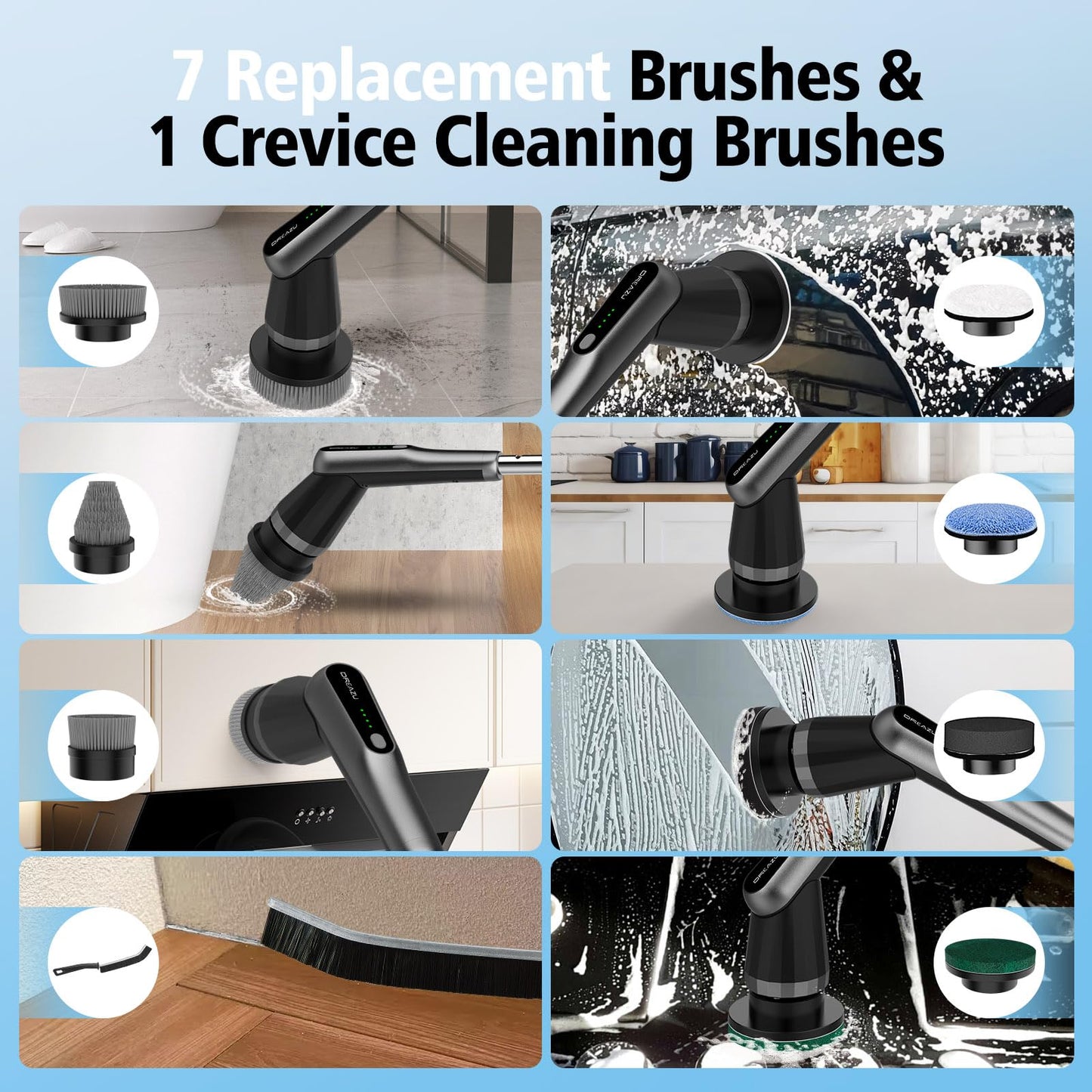Electric Spin Scrubber, 10-in-1 Shower Scrubber & Retractable Long Handle, 44 lbs High-Torque & Variable Speed Shower Cleaning Brush for Bathroom,Toilet, Bathtub, Kitchen, Tile Floors,