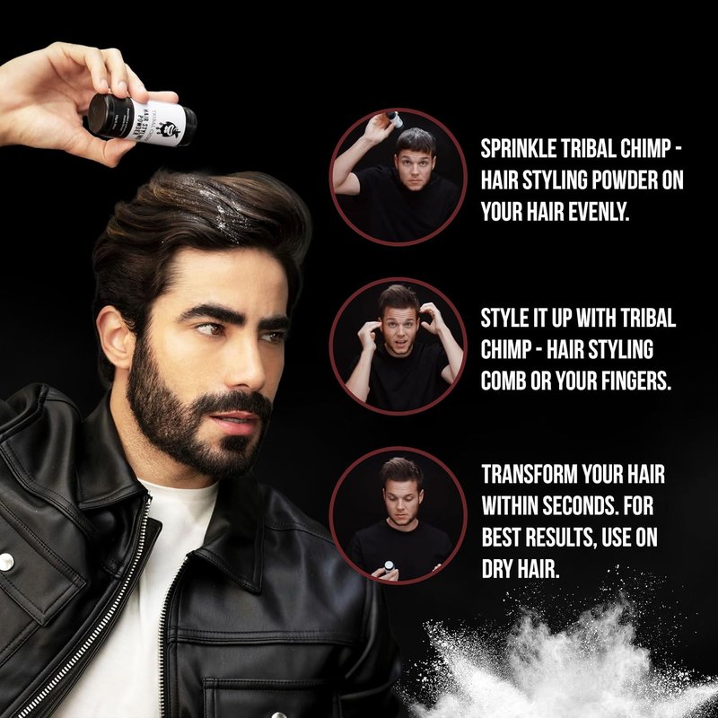 Tribal Chimp Hair Styling Powder - All-Day Invisible Hold Volumizer & Texture Powder | 10g, Matte Finish, 6-Piece Set